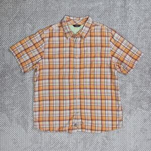 The North Face Bagley Poplin Shirt Mens Orange Plaid XL Button Up Short Sleeve